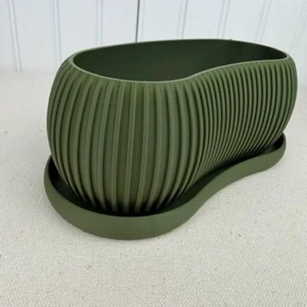 Terra Planter, Indoor Planter with Drainage Tray, Tabletop Planter, Ridged